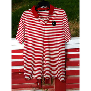 Men's Nike Golf Polo Shirt Size L Red White Striped paw print logo